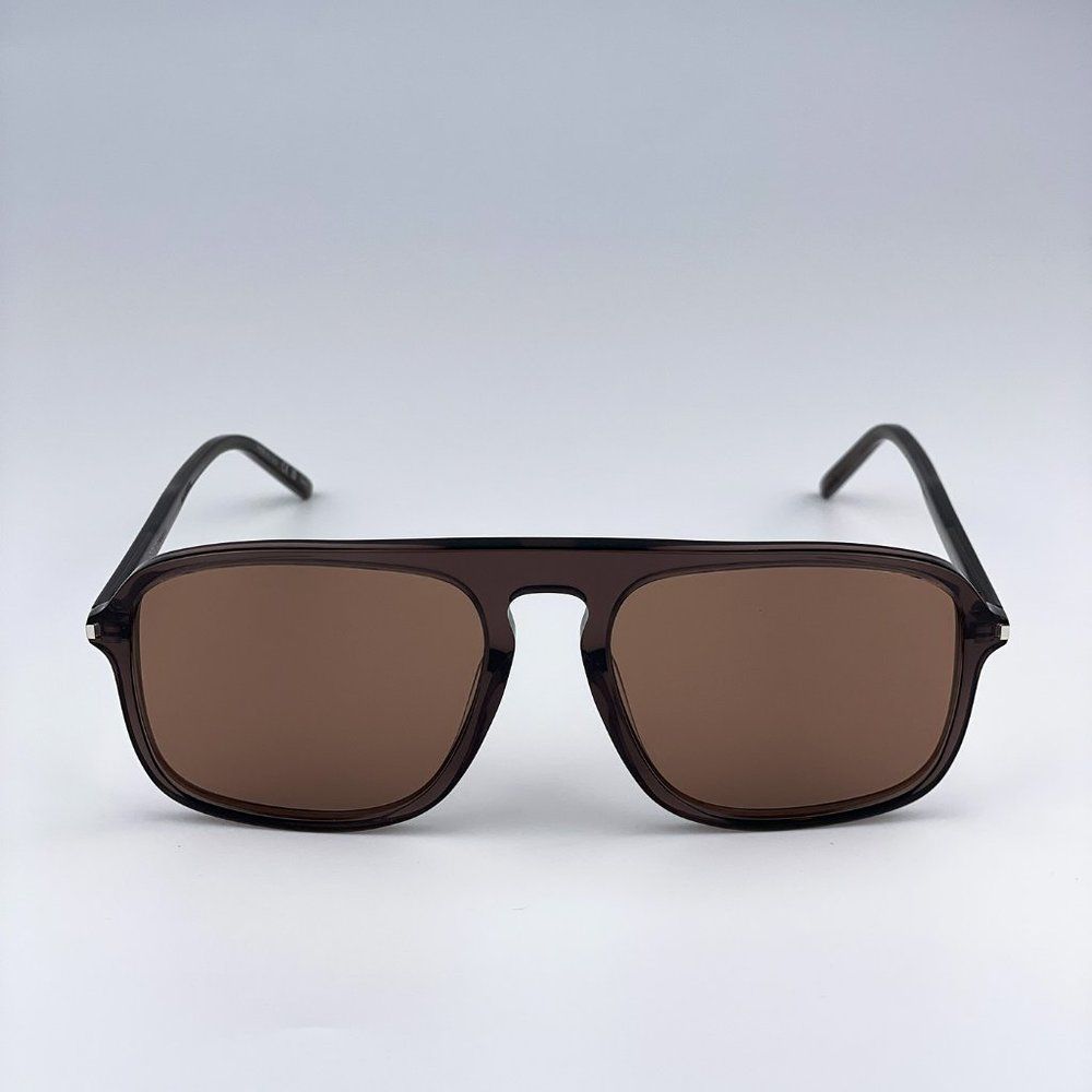 🔥Saint Laurent SL590 003 Sunglasses Brown Aviator Unisex - Picture 8 of 15